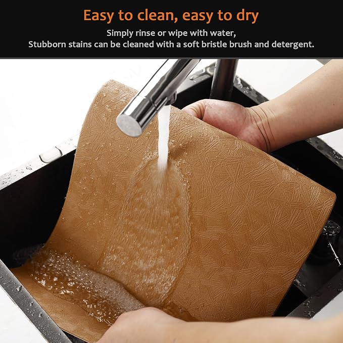 Brown Plastic Placemats Set of 4, Faux Leather Waterproof Table Mats | Brown Vinyl placemats,Wipeable and heat resistant table mats.Easy to clean,great for indoor and outdoor