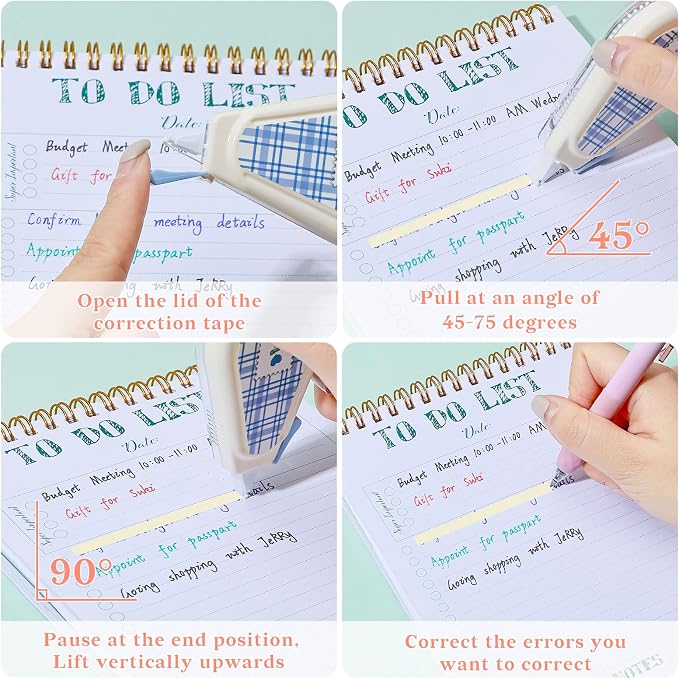 Temiary 5 Pcs Aesthetic Beige Correction Tape, Smooth Tapes, Plaid Patterns | Quick Dry Beige Tapes for Instant Corrections, Easy to Use White Tape Out Applicator Set for Office Note Taking, Journaling