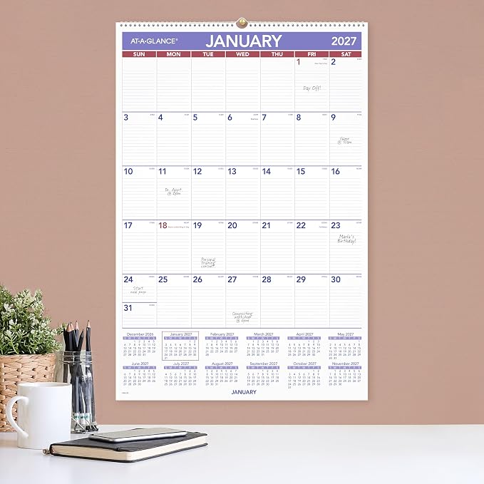 AT-A-GLANCE 2027 Wall Calendar, Monthly, 508 x 762 Mm Planner, Ruled Daily Blocks, PM42827