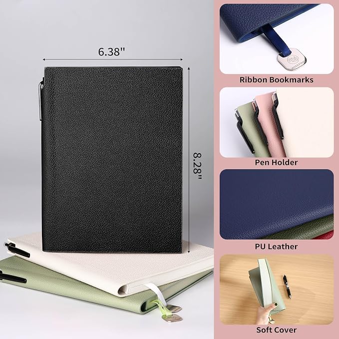 Lined Journal Notebook for Women A5 Softcover PU Leather Journals for Writing 160 Pages Daily Journaling College Ruled Notebooks for Work School Note Taking, Business 6.38'' X 8.28'' Black