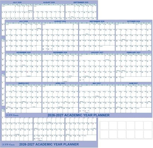 32x48 Academic Wall Calendar 2026-2027 July-June, Dry Erase School Planner | July 2026-June 2027 Folded Wet & Dry Erase Calendar, Vertical/Horizontal Reversible,12 Month School Planner with Julian Dates