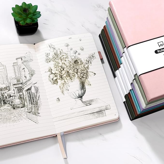 Annecy Lined Journal Notebook, Hardcover Leather Journal for Women & Men, 160 Numbered Pages, Medium 5.5" x 8.25", 100 GSM Thick Paper, Pink