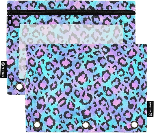 ALAZA Pencil Pouch for 3 Ring Binder Purple Leopard Print Spot