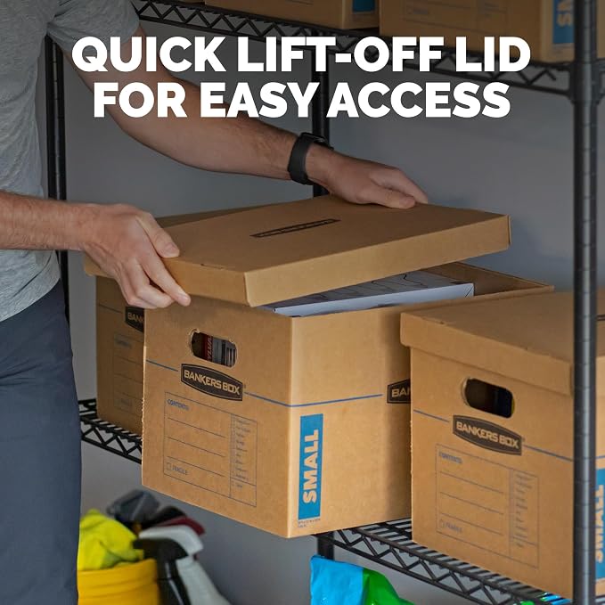 Bankers Box 10-Pack Small Classic Moving Boxes with Reinforced Handles | Pack books, files, and dense items with sturdy small boxes built for easy carrying and organized moves.