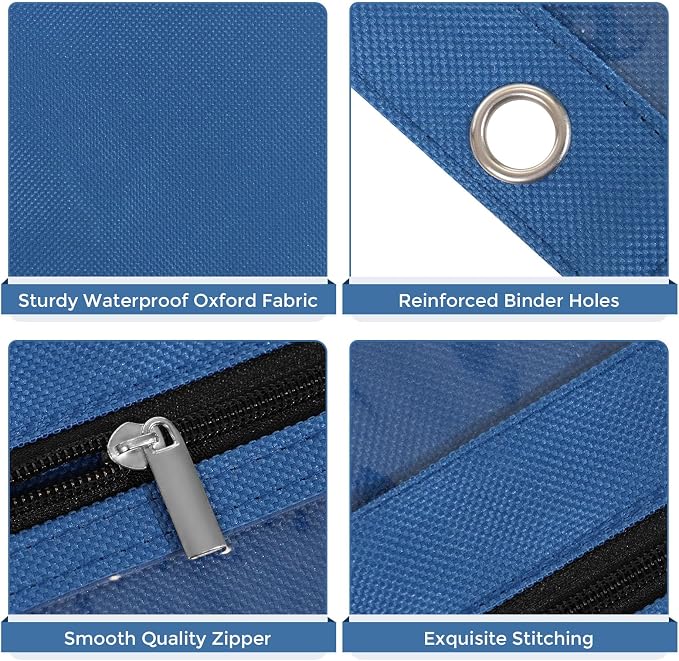 SKYDUE Binder Pencil Pouch for 3 Ring Binder, 3 Compartment Zipper Case, Large Capacity Pen Organizer with Clear PVC Window for School Supplies, Students, Kids & Teachers