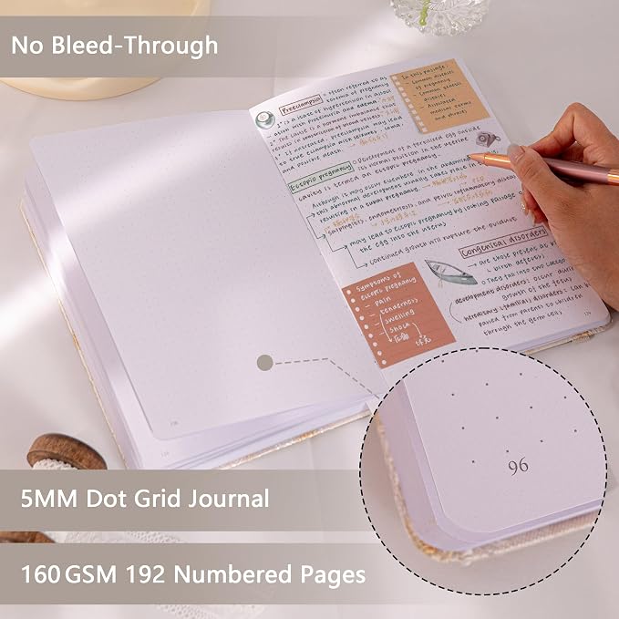 TIEFOSSI Dotted Journal Notebook for Women Men, A5 Journals for Writing | 160gsm 190 Pages Thick Paper Diary, Perfect for Office Journaling,Planning,&Sketching,School Supplies, 8.4 X 5.8 In