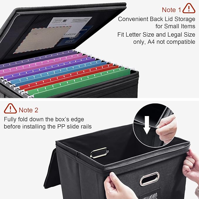 4 Pack File Organizer Boxes with Lids, Collapsible Document Storage Bin with Mesh Pockets & Zipper, Fits Letter/Legal Size Folders for Home Office Classroom Organization (Black, No Folders)