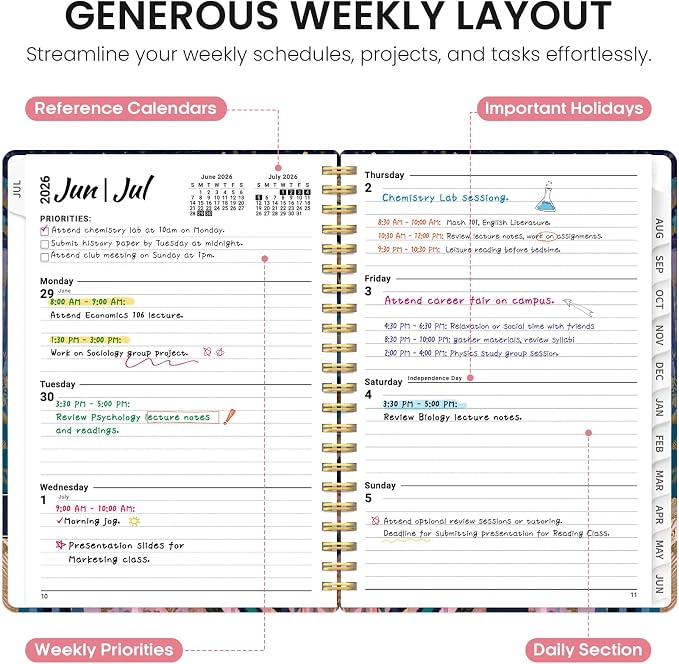 Planner 2026-2027, Academic Year Weekly and Monthly Calender Planner, from Jul 2026 - Jun 2027, Spiral Bound School Planning Book, Perfect for Teacher, Student, Women & Men, A4 (8.5" x 11"), Midnight Jungle