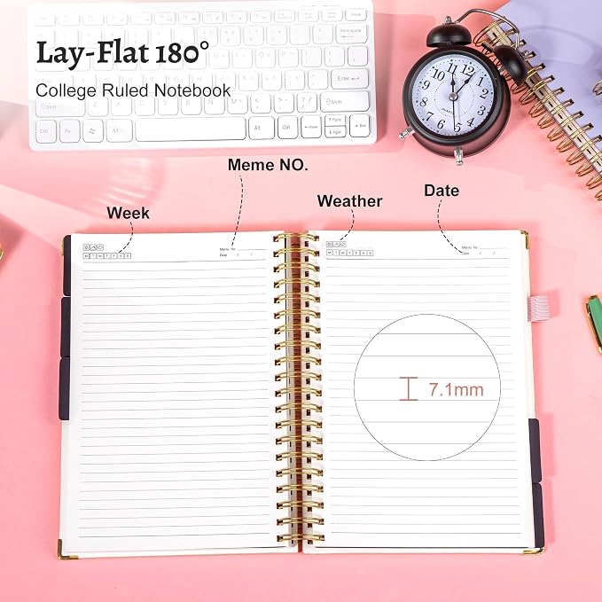 Yoment Thick 360 Pages Spiral Notebook Journal for Women with Pen, B5 Leather 5 Subject Hardcover College Ruled Note Book, Journaling Notebooks for Writing Work School, Pink