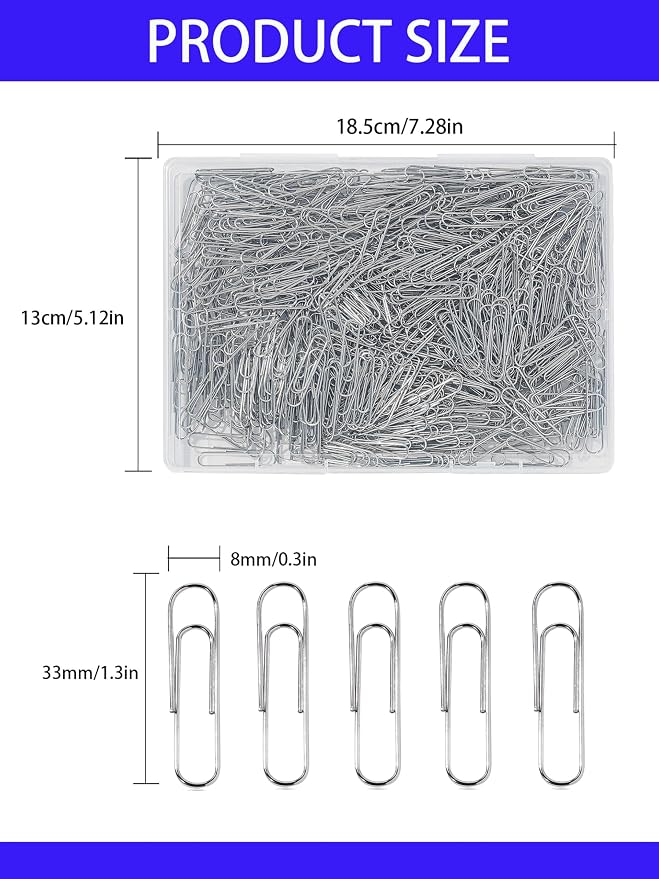Paper Clips, 600 Pcs Paperclips Premium Medium Paper Clip, 1-2/7" Silver School Office Supplies Heavy Duty, Ideal for Bookmark(Silver)