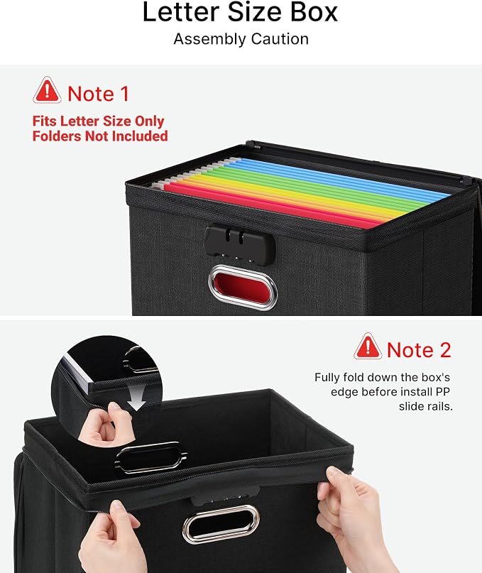 Oterri Lockable File Box Small 2-Pack Hanging Organizer for Letter-Size | Dustproof Lid. 3 Mesh Pockets. Collapsible Scratch-Resistant GRS Linen. Slide Rails. Office, Home, Dorm