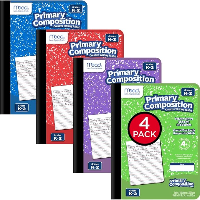 Mead Primary Composition Book, Primary Ruled Journal, Grades K-2, 7-1/2" x 9-3/4", 100 Sheets per Comp Book, Assorted Colors (610053-ECM) (Pack of 12)