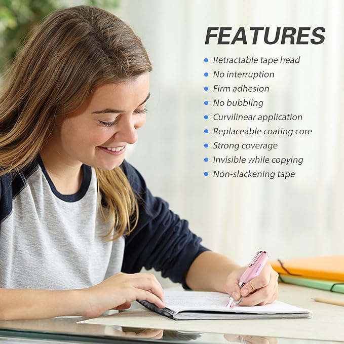 Refillable Retractable Quick Dry Correction Tape,Mini Small Japan Aesthetic Cute Correction Tape, with Easy to Use Kawaii Pen Shaped Applicator,for School Office Supplies