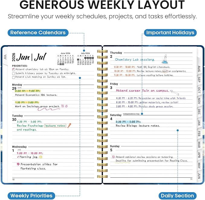 Planner 2026–2027, Weekly & Monthly Academic Organizer for School Year, Jul 2026–Jun 2027, Hardcover Planner with Tabs, Back to School Essential, 6.3" x 8.5", Harbor Starlight