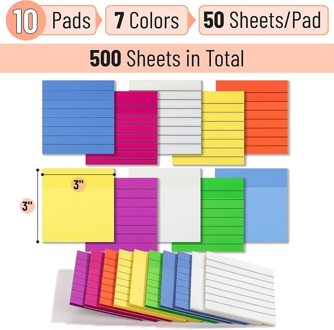 Mr. Pen- Transparent Sticky Notes, 3"x3", 10 Pads, 7X Lined, 3X Blank | 500 Sheets, Lined Transparent Sticky Notes, Water-Resistant See Through Self-Adhesive Note Pads for Bible Journaling
