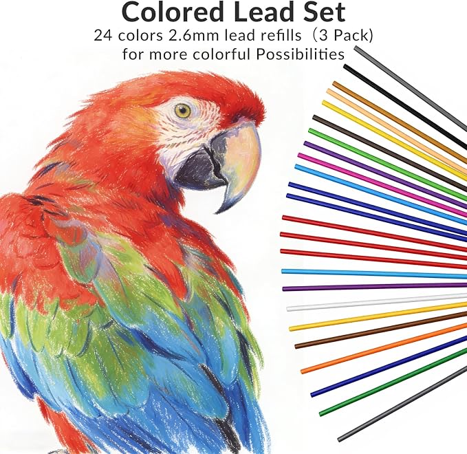 FUNLAVIE 2.6MM Colored Mechanical Pencil Lead Refills, 24 Assorted Color Pencils Refills, 3-Pack (72 PCS) – Oil-Based Soft Core Drawing Pencils, Vividly Brilliant Colors for Art & Sketching