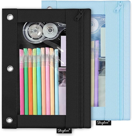 3 Ring Pencil Pouch for Binder, Zipper Pencil Case with Clear Window, Durable Binder Pencil Pouch for School Supplies, Fits Standard 3 Ring Binders, Organizer for Students, Teachers & Office Use