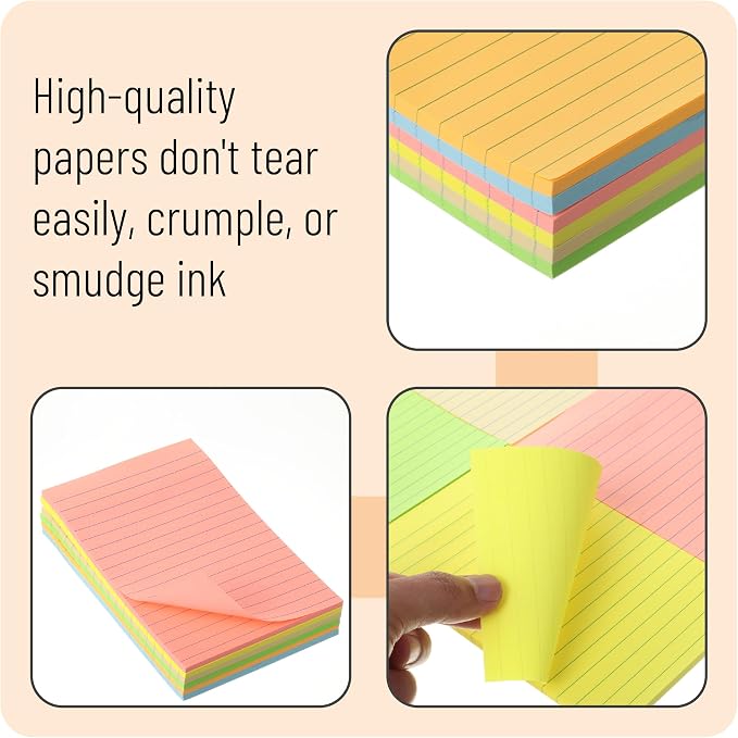 Mr. Pen- Lined Sticky Notes, 4" x 6", 6 Pads, 45 Sheets/Pad | Sticky Notes with Lines, Ruled Post Stickies, Memo Pads, Self-Stick Note Pad for Office, School, Home, Study