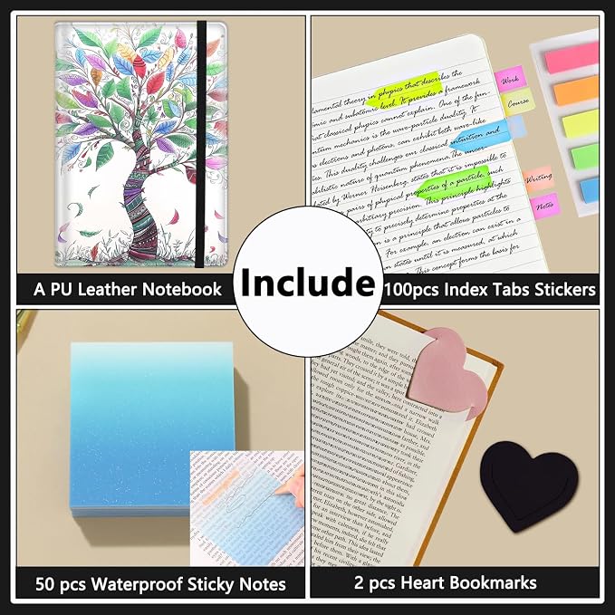 A5 Leather Lined Journal Notebook, 200 Pages Hardcover Executive Notebook for Men Women Office School Note Taking, Thick Writing Paper Daily Journal with Bookmarks/Indexes, Colorful Tree of Life