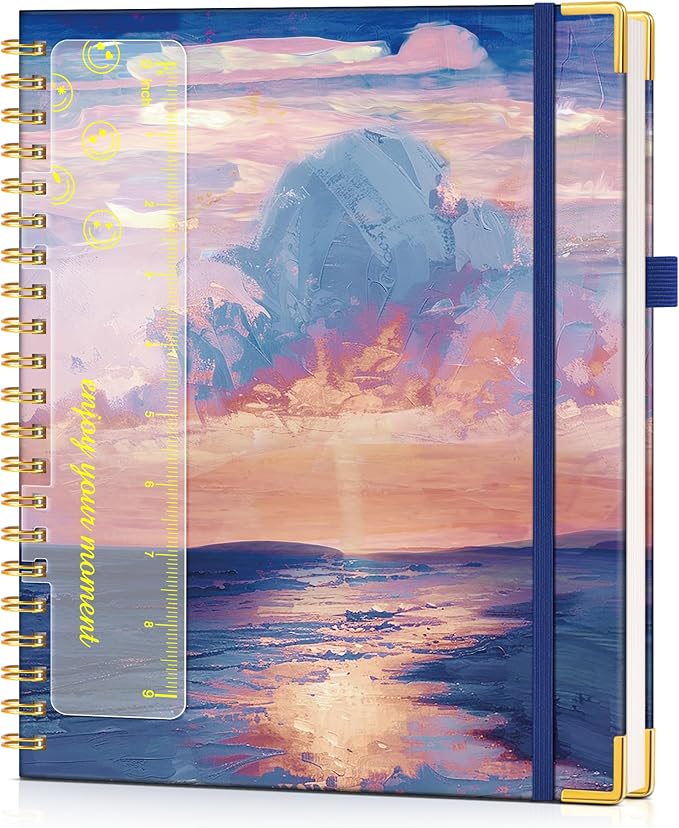Hardcover Spiral Notebook Journal 8.5” x 11”, A4 Large Cute Notebooks for Women Men, Lined College Ruled Notebook, 100 GSM Paper, Spiral Bound Journals for Work School Note Taking Business, Seaside Sunset