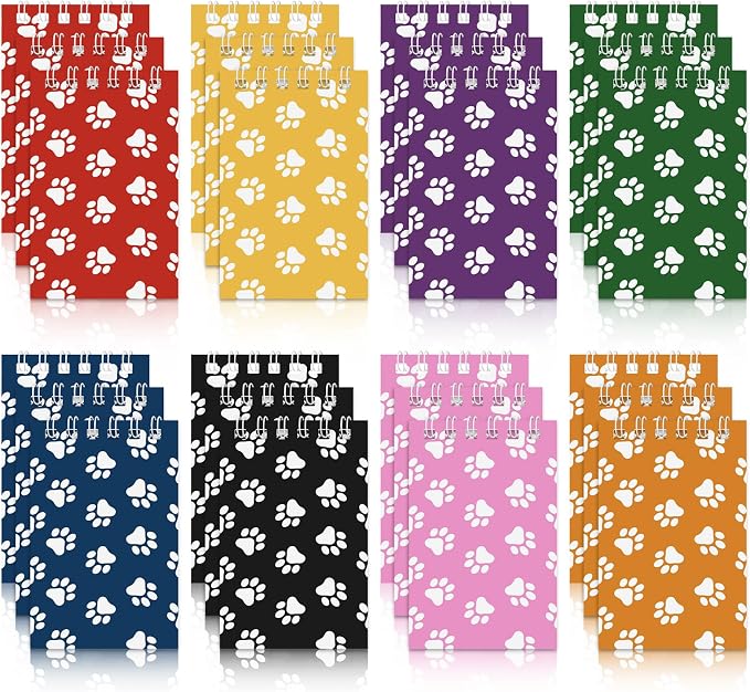 Weecent 24 Pcs Mini Notebooks Dog Paw Party Favors for Kids Puppy Animal Notepads Spiral Pocket Notebooks Birthday Teacher Classroom Rewards Supplies for Goody, 2.36 x 3.94 Inches