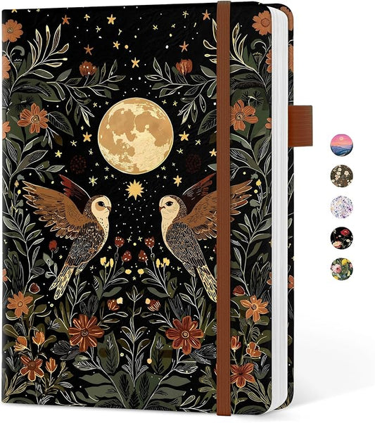 Taja Aesthetic Lined Journal for Women, Pretty 6" x 8" Notebook for Work & Note with 160 College Ruled Pages, Hardcover Leather Notebook for Journaling, Note Taking, Bible Study, Moonlight Owls