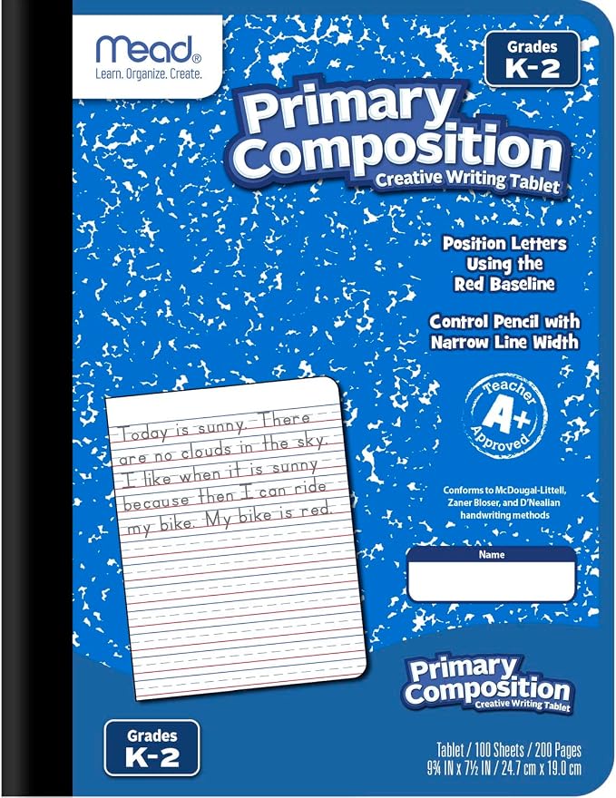 Mead Primary Composition Book, Primary Ruled Journal, Grades K-2, 7-1/2" x 9-3/4", 100 Sheets per Comp Book, Assorted Colors (610053-ECM) (Pack of 12)