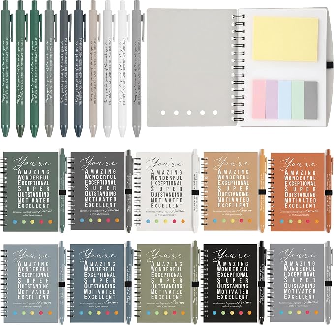 Jetec 20 Pcs/10 Sets Back to School Teacher Gifts Motivational Spiral Notebook with Sticky Notes Pen Bulk Inspirational Journals Thank You Gift for Employee Coworker Birthday Party (Morandi)