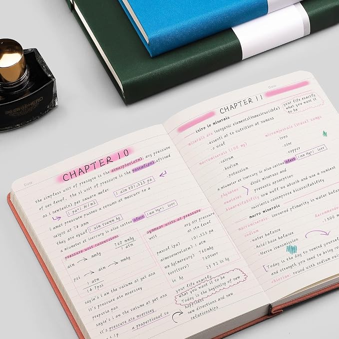 AHGXG Lined Journal Notebook, 320 Numbered Pages, A5 (5.75'' X 8.38'') | Thick Lined Notebook for Note Taking, 100GSM Paper, Leather Hardcover, for Women Men (Pink)