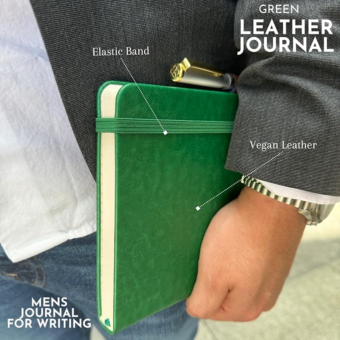 SETTINI® Hardcover Lined Journal Notebook A5 120 GSM Lay-Flat, Emerald | lay-flat binding, 120 GSM thick paper, A5, lined, ribbon bookmark, elastic closure, for women