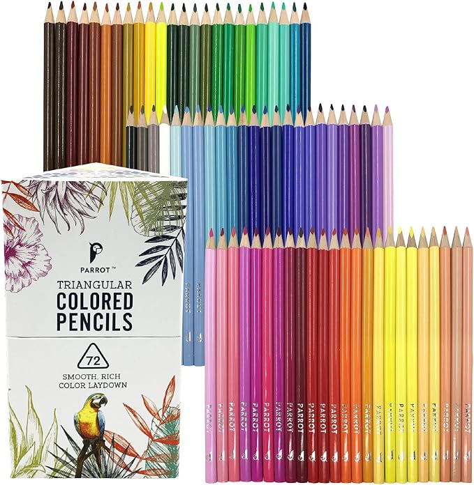 PARROT Premier 72ct Wooden Colored Pencils | Soft Core, Triangular-Shaped, Pre-Sharpened, For Artists, Adult & Kids, Drawing, Coloring, Blending, Shading