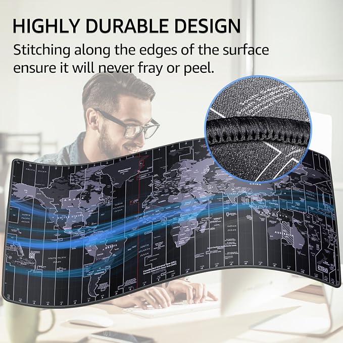 KTRIO Large Gaming Mouse Pad, Desk Mat, 31.5 x 15.7 in, World Map, XXL | Smooth Micro-Weave Surface, Artistic Pattern Design, Non-Slip Rubber Base, Durable Stitched Edges, Office & Home Use