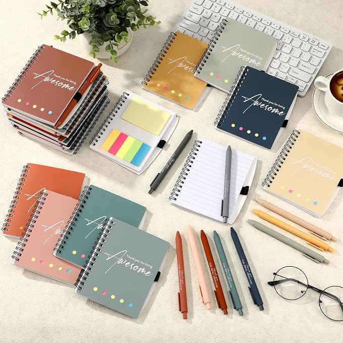 Chuangdi 20 Sets Back to School Teacher Gifts Bulk Inspirational Spiral Notebook with Sticky Note Motivational Pen Appreciation Gifts for Employee Team Staff Coworker (Classic,Vivid)