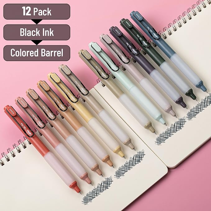 Mr. Pen- Retractable Gel Pens, 12 Pack, Black Ink, Vintage Barrels | Fine Point 0.5 mm, Fast Dry, Smooth Writing, Cute Pens for Drawing, Writing Planner and School Supplies