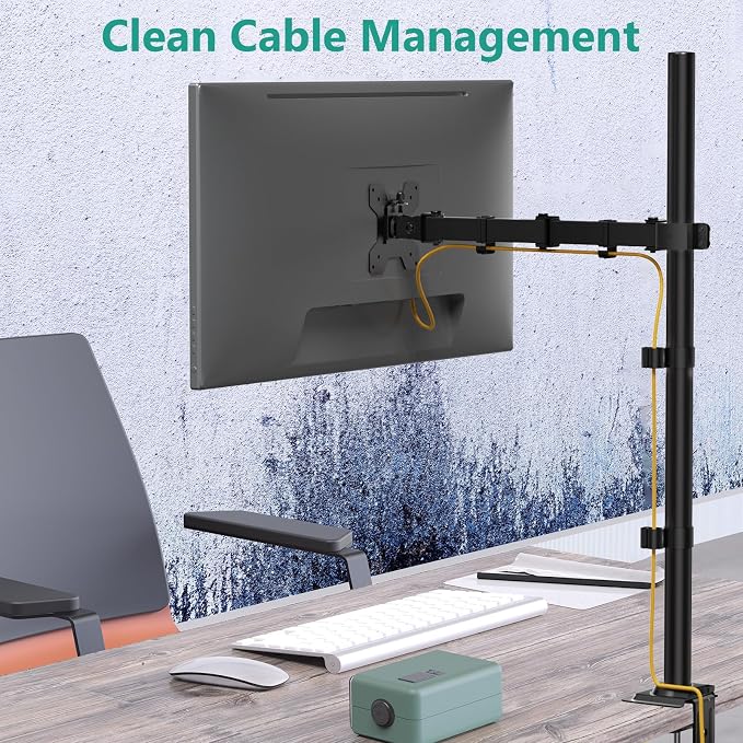 WALI Monitor Arm Mount for Desk, Single Extra Tall Computer Desk Mount, Monitor Bracket Mount Stand Single, up to 34 inch, 22 lbs (M001XL), Black