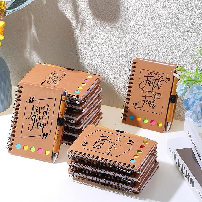 Tenceur 100 Sets Inspirational Spiral Notebooks with Sticky Note Pen Bulk, Back to School Employee Appreciation Gifts for Teacher Motivational Journals Thank You Gifts for Students Team Coworkers