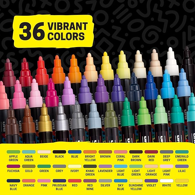 POSCA® PC-5M Paint Markers, Medium (1.8-2.5mm), Assorted, 36 Pack & Caddy | Includes POSCA display caddy with compartments, water-based opaque paint for 50+ surfaces, quick-drying, ACMI-certified