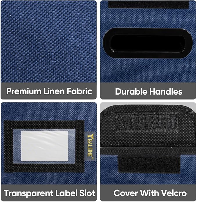BALEINE File Organizer Box with Lid, Collapsible File Folder Organizer with Plastic Slide, Hanging File Folder Box for Office Document Storage (1 Pack, Blue, S)