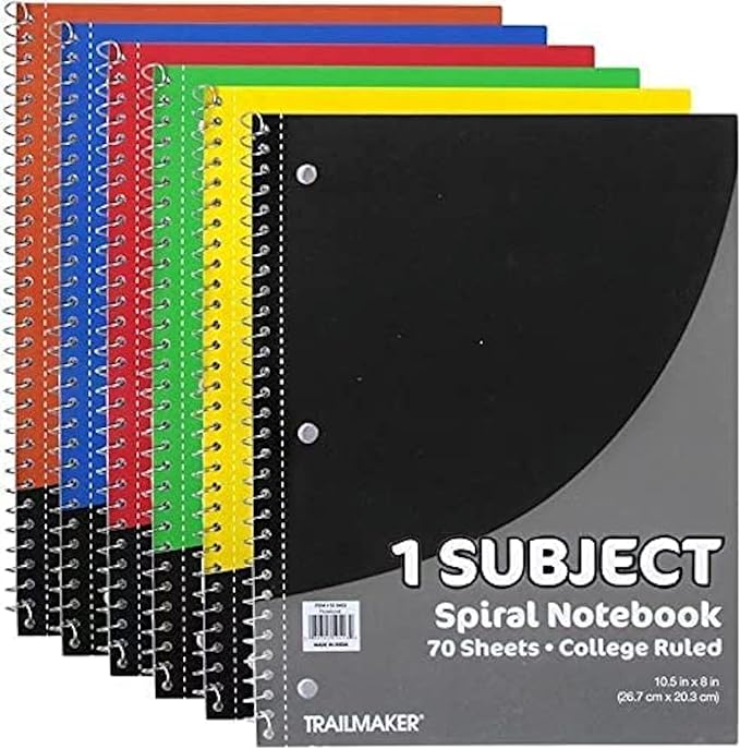 Trail maker Bulk Notebooks (50 Pack), One Subject Notebooks College Ruled, 140 Pages (70 Sheets),Spiral Bulk Notebooks for Kids, School Supplies, Journaling, Note Taking, Students, and Work
