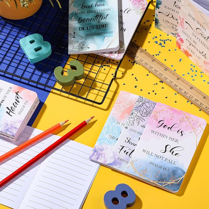 Containlol 16 Pcs Flower Daily Prayer Gift for Women, Bible Verse Notebooks Rustic Floral Inspirational Scripture Quotes Pocket Notepads, School Office, 4.9 x 3.1 Inches(Bright Style)