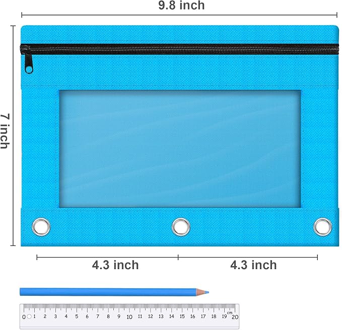 Pencil Pouch for 3 Ring Binder, 2 Pack Pencil Bags with Zipper, Sky Blue Pencil Case for Classroom School Office Supplies, Large Sturdy and Durable Cloth Pencil Pocket for 3 Holder Binder
