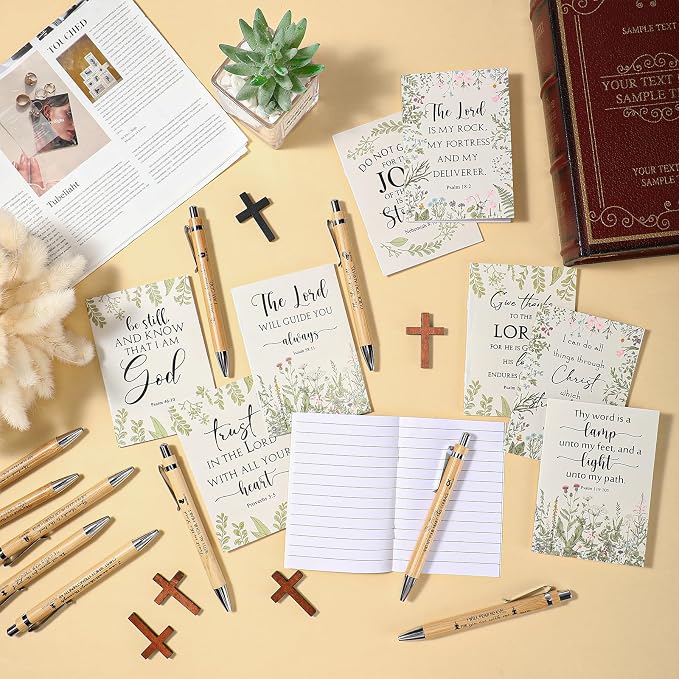 Ctosree 60 Pcs Christian Gifts Bulk for Women Bible Verse Notebook Prayer Journal Inspirational Ballpoint Pen Notepad Church Gift for Women Pastor's Wife Vbs Sunday School Back to School Gift (Beige)