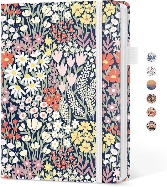 Taja Pretty Lined Journal for Women, Aesthetic Cute Hardcover Leather Journal for Writing, A5 College Ruled Notebook for Work & Note Taking, Perfect for Office School Home, 160 Pages, Petite Blooms