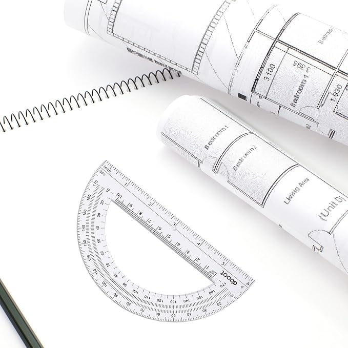 EBOOT Plastic Protractor Math Protractors 180 Degrees, 6 Inch, Pack of 2 (Clear)