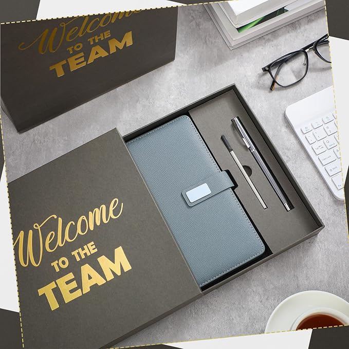 Sayglossy New Employee Welcome to The Team Gift Sets Notebook and Pen Welcome to The Team Box Employee Appreciation Gift Sets for New Office Worker(Gray)