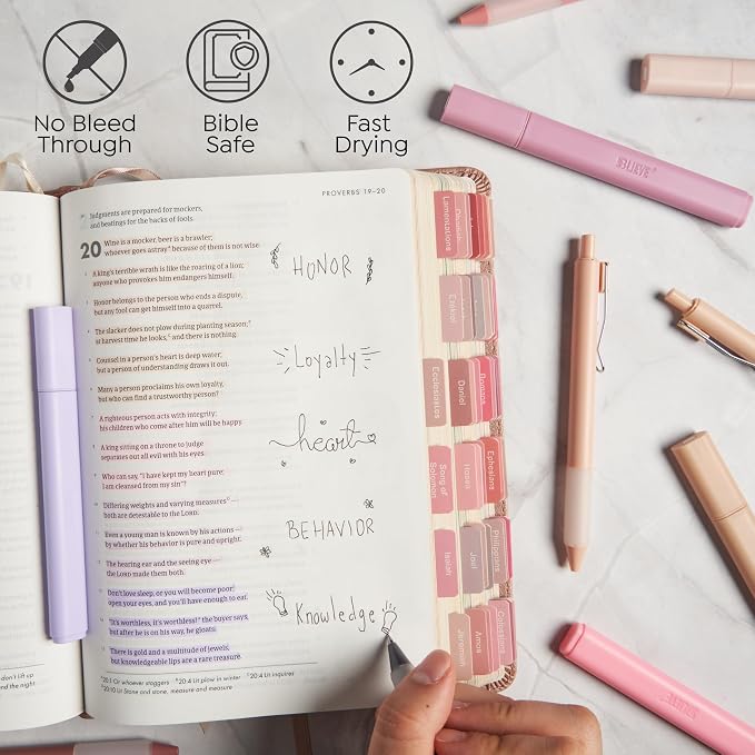 BLIEVE - Aesthetic Highlighters and Gel Pens With Soft Ink and Chisel Tip, Bible Highlighters and Pens No Bleed, Dry Fast Easy to Hold, for Bible Journaling Planner School Supplies (MORANDI)
