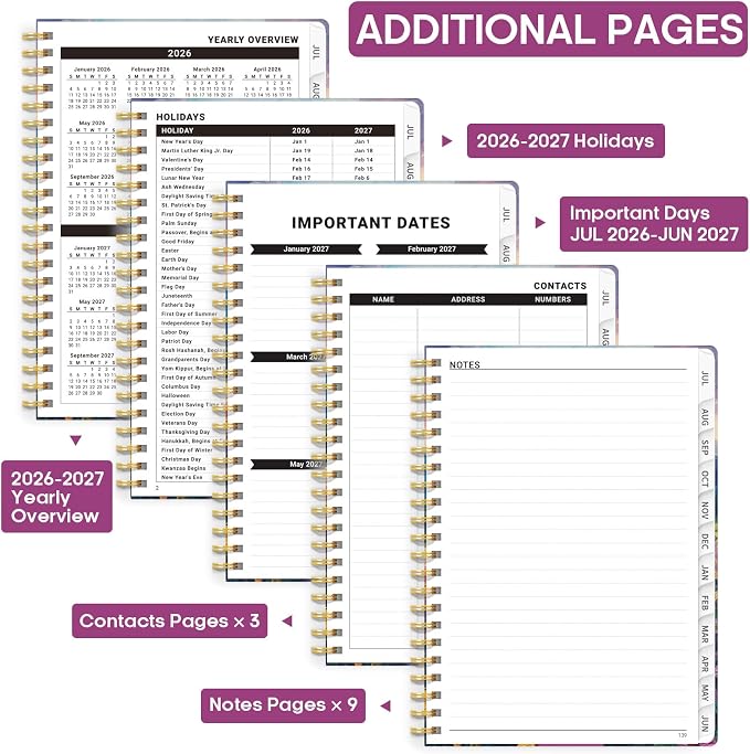 Academic Planner 2026-2027, Weekly and Monthly Calendar Book, July 2026 – June 2027, Hardcover Planner with Tabs, Perfect for Teachers, Students, Women & Men, A4 (8.5" x 11") - Blush Horizon