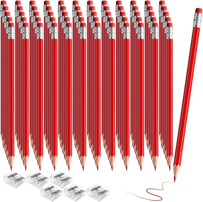 120 PCS Red Pencils Bulk Erasable Colored Pencils with Eraser Pre-Sharpened 2 HB for Checking, Grading, Tests & Office/School Supplies (Red)