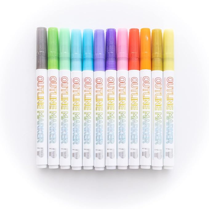 Incraftables Outline Glitter Markers (12 Colors) – Metallic, Double Line Pens, Shimmer Markers for Crafts, Greeting Cards, Drawing