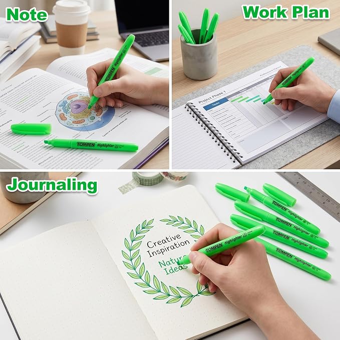 Highlighters Green 48 Pack,Bible Highlighters No Bleed–Bulk Chisel Tip Highlighter Markers Set for School,Office,Study,Journaling–Smear-Free,Quick Dry–Fluorescent Pens for Teachers Students